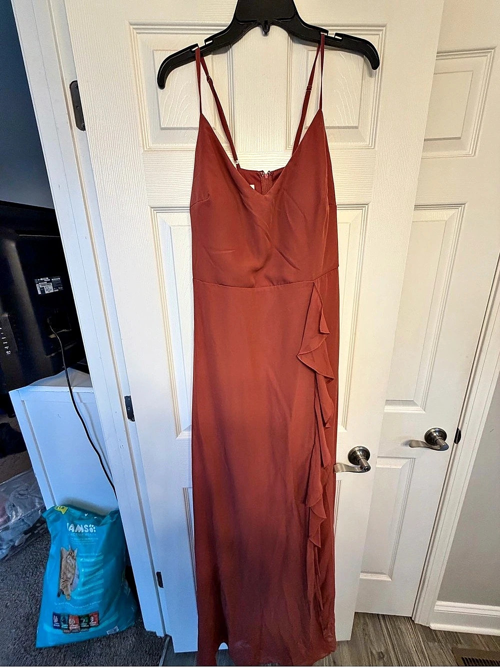 Burnt Orange Ruffle Maxi Dress